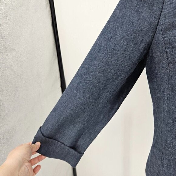 Talbots Linen Open Front Blazer Jacket Blue Women’s Size 8 Lightweight Career - Picture 4 of 9